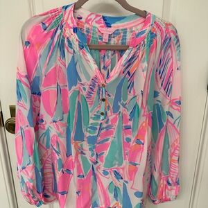 Lilly Pulitzer Elsa Pink and Blue Sailboat Blouse